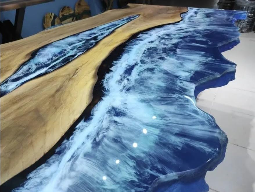 TUZECH Personalized Ocean Sea River Epoxy Resin Dining Table Living Room Table Resin Table for 2, 4, 6, 8 Living Room Table Console Table Bar Counter Home Décor