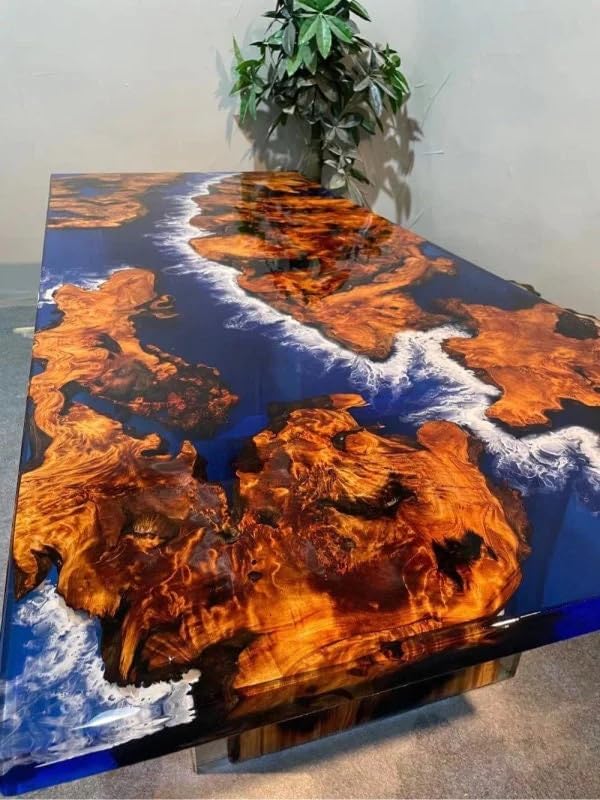 Blue Island with Realistic Ocean Waves Look Epoxy Resin Dining Table Coffee Table End Table Wooden Table Living Room Table Bar Counter Home Décor Side Table top