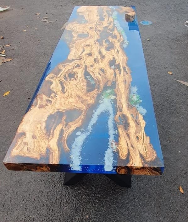 Classic Ocean Blue River Look Epoxy Resin Dining Table Coffee Table End Table Wooden Table Living Room Table Bar Counter Home Décor Side Table Top