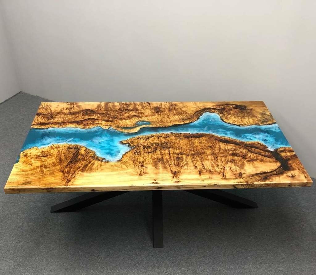 TUZECH Custom Made Unique River Wave Table Epoxy Dining Table for 2, 4, 6, 8 Resin Coffee Table Living Room Table Epoxy Table Top Home Décor Bar Counter