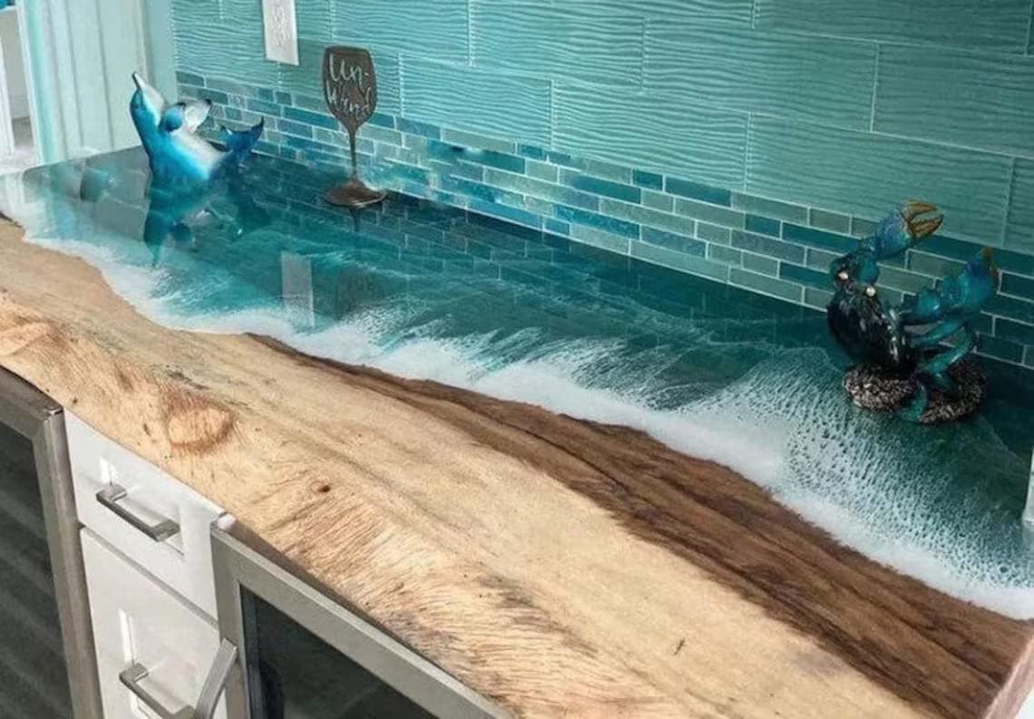 Customized Large Epoxy Table, Resin Ocean Dining Table for 2, 4, 6, 8, Resin Living Room Table Epoxy Coffee Table Top, Bar Counter