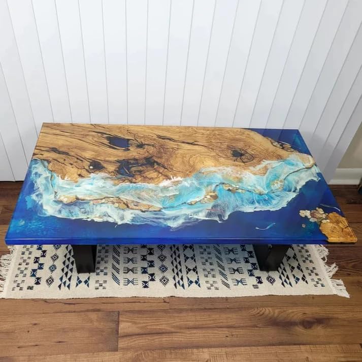 Custom Made Wood Resin Ocean Look with Classic Waves Epoxy Dining Table Coffee Table End Table Bar Counter Top Living Room Table Wall Art Wooden Table Home Decor