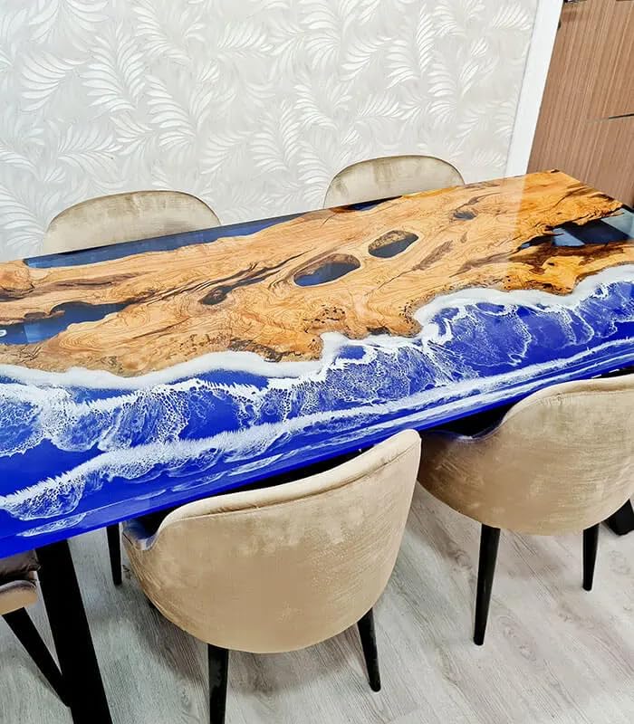TUZECH Large Indoor Ocean Look Epoxy Resin Dining Table Living Room Table Resin Table for 2, 4, 6, 8 Living Room Table Console Table Bar Counter Home Décor