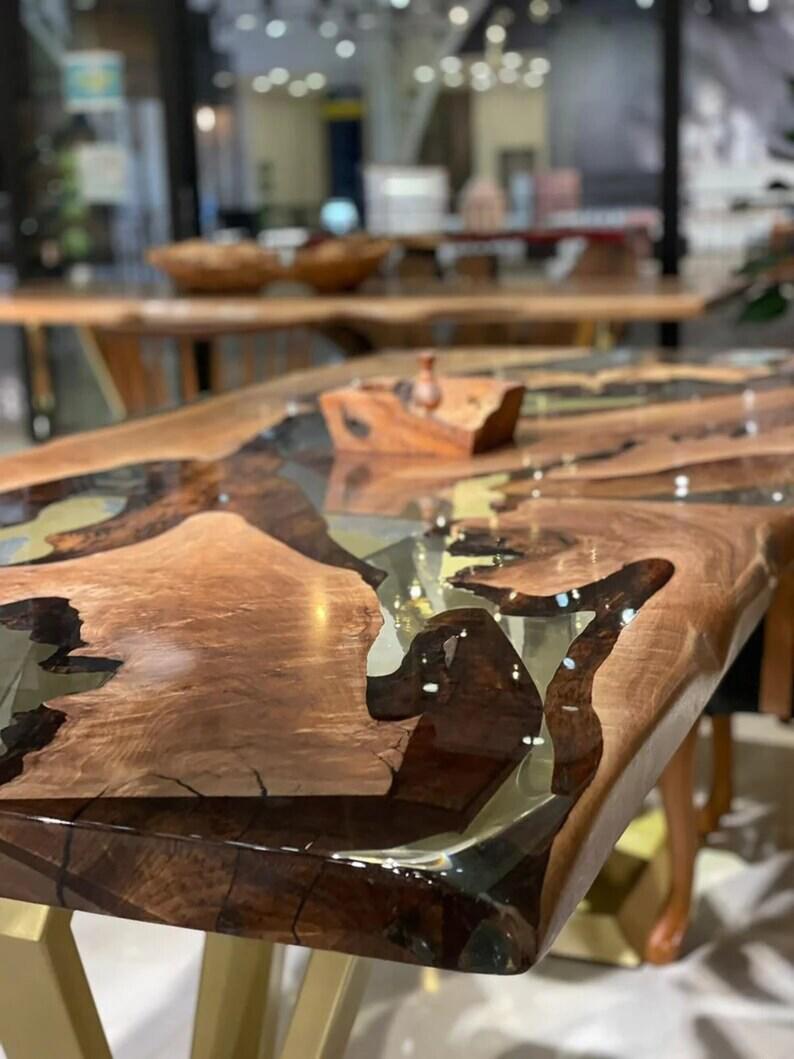 Personalized LARGE EPOXY TABLE, Resin Dining Table For 2 , 4 , 6, 8 River Dining Table Top, Wood Epoxy Coffee Table Top, Living Room Table-Tuzech store