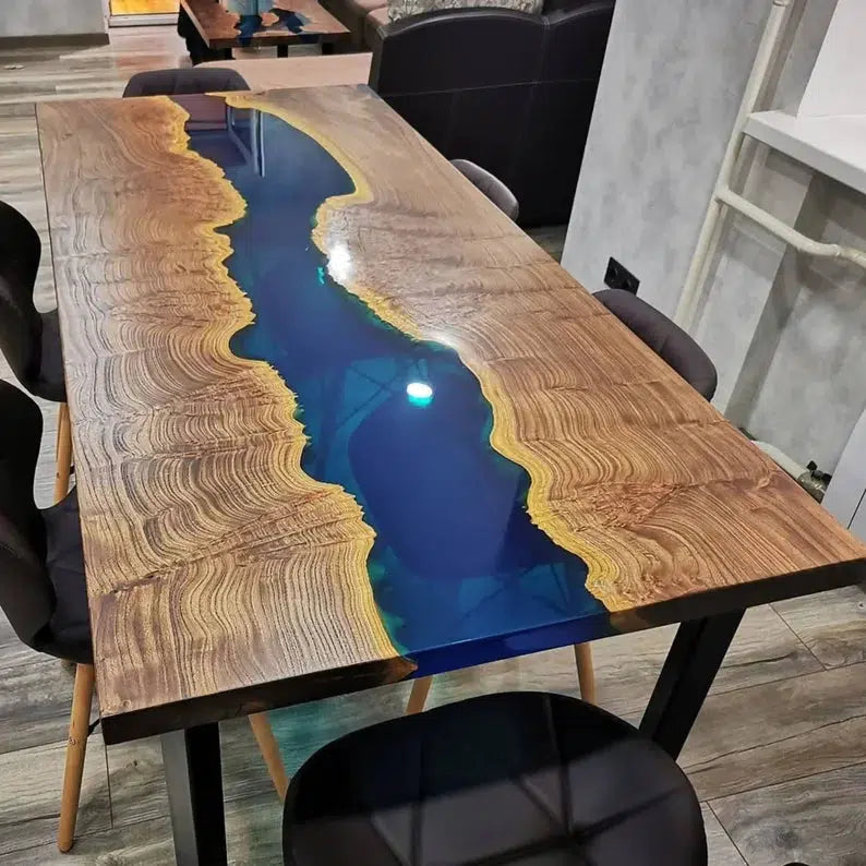 Personalized LARGE EPOXY TABLE, Resin Dining Table For 2 , 4 , 6, 8 River Dining Table Top, Wood Epoxy Coffee Table Top, Living Room Table-Tuzech store