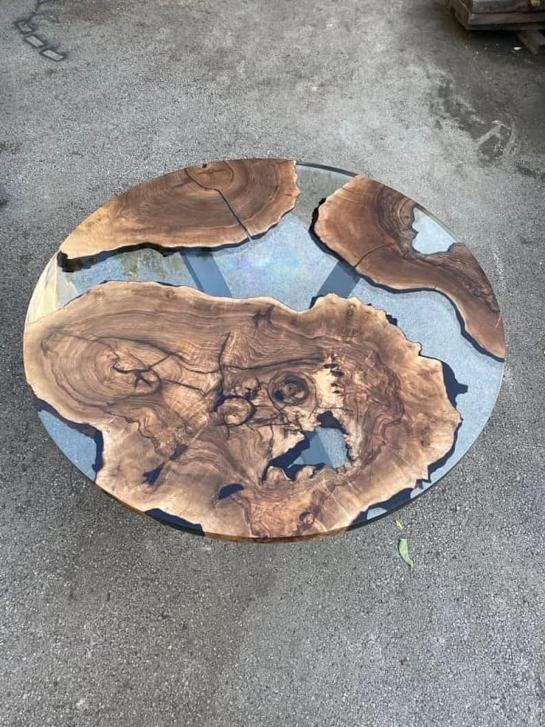 Customized Misty Gray Epoxy Round Coffee Table Living Room Table Patio Table End Table Side Table Centre Table End/Side Table Dining Table Kitchen Table Home Decor