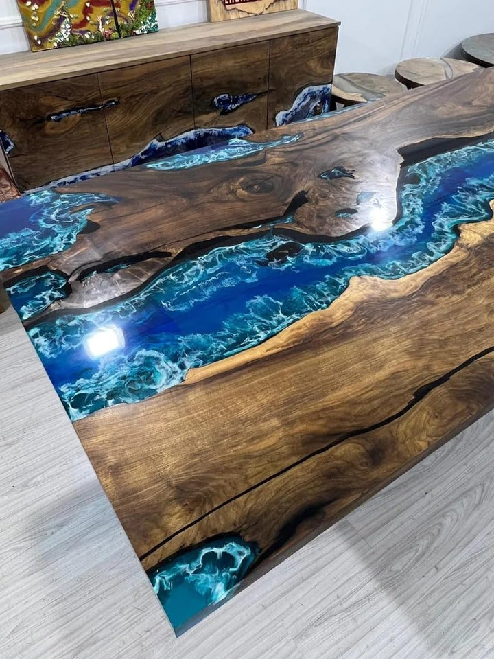 TUZECH Unique Special Pattern Resin River Flow Epoxy Dining Table Living Room Table Coffee Table Kitchen Table Home Office Table Console Table Patio Table Home Décor