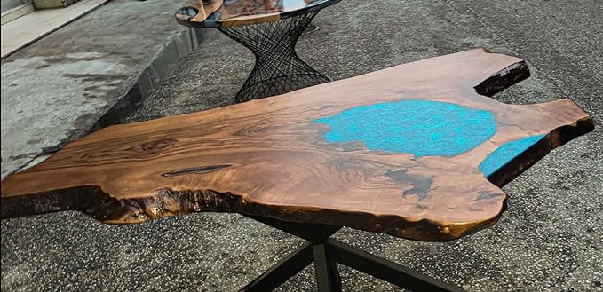 TUZECH Customized Resin Live Edge Table Top, Blue Mini Pond Look Table, Coffee Table, Resin Table, Luxury Table, Walnut Table, Wooden Resin Table