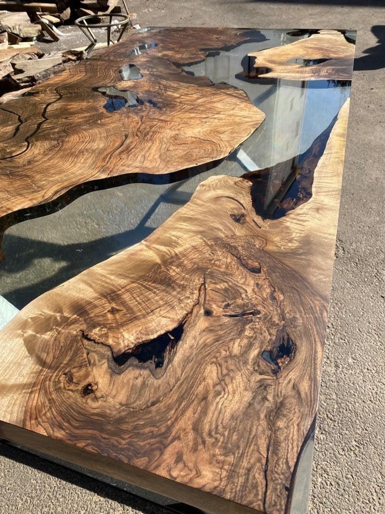 Customized Large Epoxy Table, Clear Resin Dining Table for 2, 4, 6, 8 Transparent with Wood Table, Epoxy Coffee Table, Living Room Table, Home décor