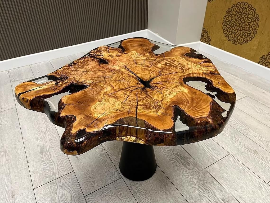 Exquisite Clear Transparent Live Edge Round Epoxy Resin Table Dining Table Coffee Table Kitchen Table Patio Table Console Table Side Table Centre Table