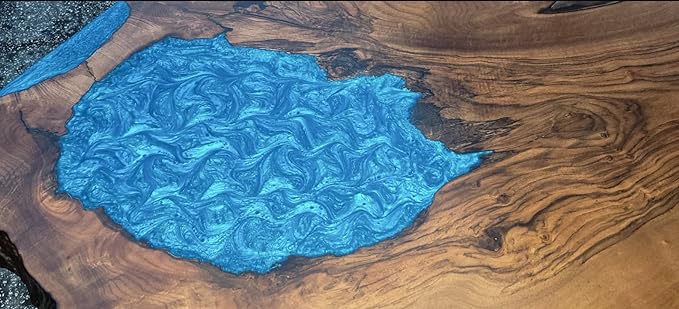 TUZECH Customized Resin Live Edge Table Top, Blue Mini Pond Look Table, Coffee Table, Resin Table, Luxury Table, Walnut Table, Wooden Resin Table