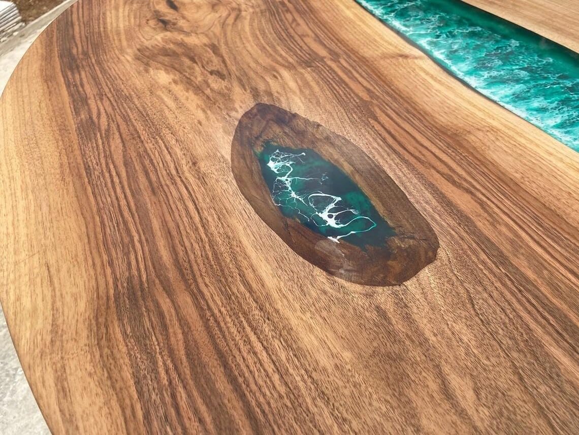 TUZECH Large Indoor Green White Ocean Sea Round Epoxy Resin Dining Table Coffee Table Sea Table Console Table Bar Counter Table Side &End Table Home Décor