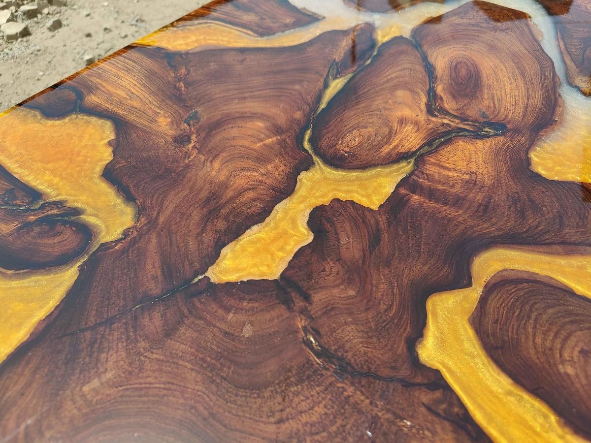 TUZECH Marvelous Metallic Gold and Pearl White Epoxy Resin Dining Table Living Room Table Center Table Patio Table Coffee Table Bar Counter Table Kitchen Table Home Décor