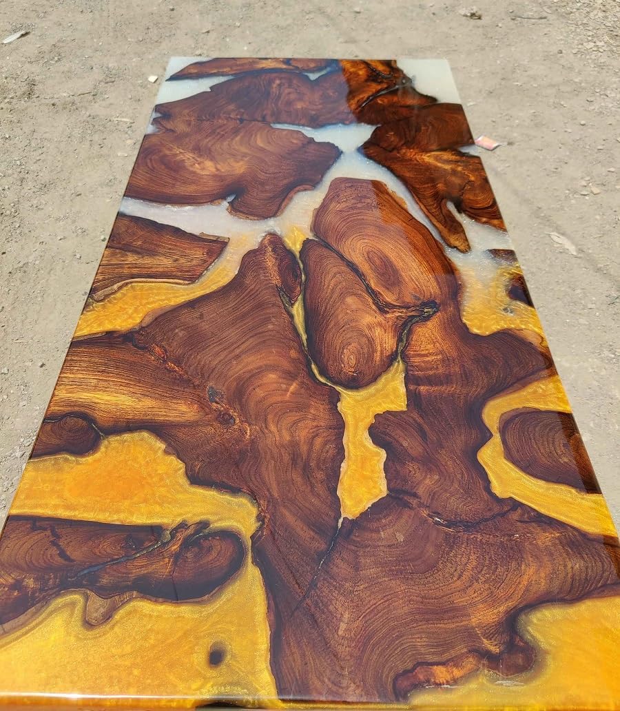 TUZECH Marvelous Metallic Gold and Pearl White Epoxy Resin Dining Table Living Room Table Center Table Patio Table Coffee Table Bar Counter Table Kitchen Table Home Décor