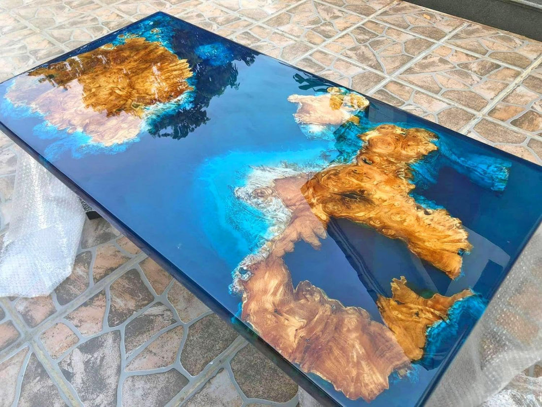 Customized Large Epoxy Table, Clear Resin Dining Table for 2, 4, 6, 8 Dark Blue Ocean Look Table, Epoxy Coffee Table, Living Room Table, Home décor