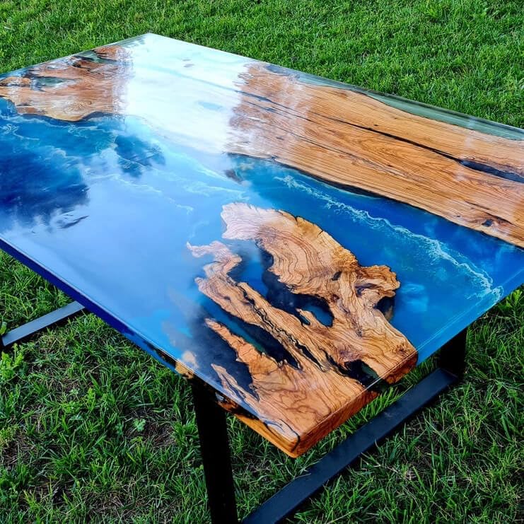 TUZECH Coastline River Blue Epoxy Resin Dining Table Kitchen Table Coffee Table Living Room Table Patio Table Console Table Conference Table End/Side Table Home Décor