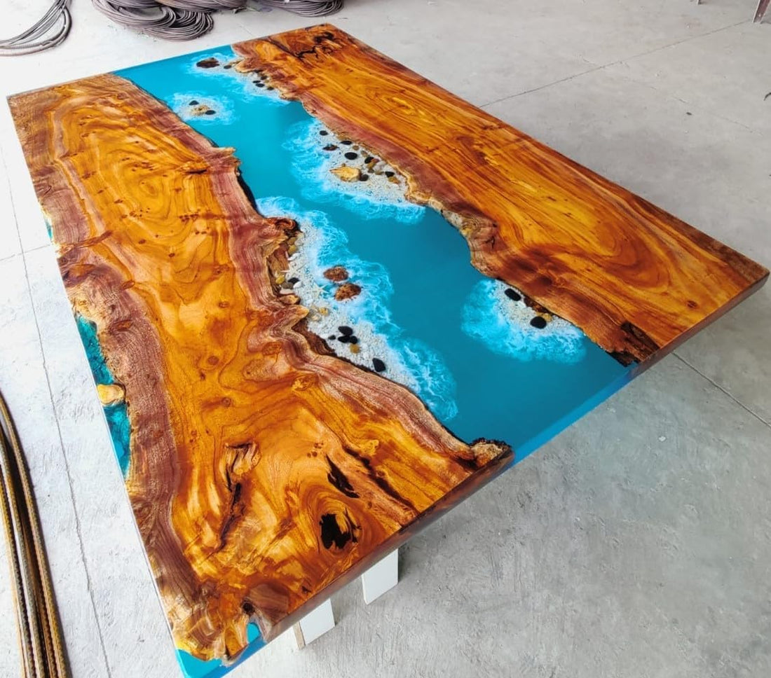 Customized Large Epoxy Table, Epoxy River with Stone and Star Fish Table, Resin Dining Table for 2, 4, 6, 8, Epoxy Coffee Table, Living Room Table, Home décor