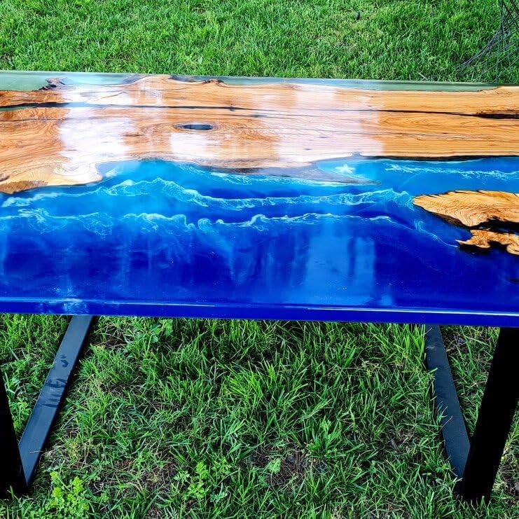 TUZECH Coastline River Blue Epoxy Resin Dining Table Kitchen Table Coffee Table Living Room Table Patio Table Console Table Conference Table End/Side Table Home Décor
