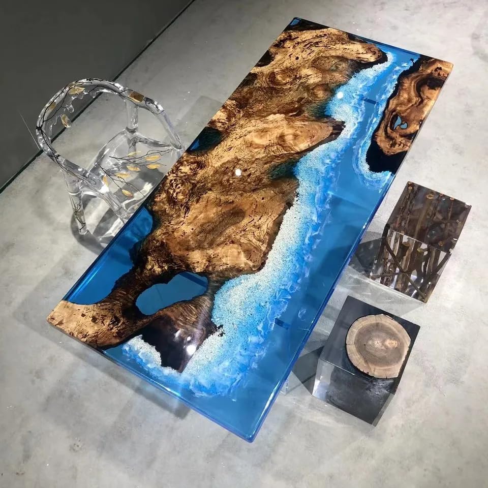TUZECH Natural Wood Resin Epoxy Realistic River Waves Table Coastal Table Top Dining Table Coffee Table Side/End Table Bar Counter Living Room Table Home Décor
