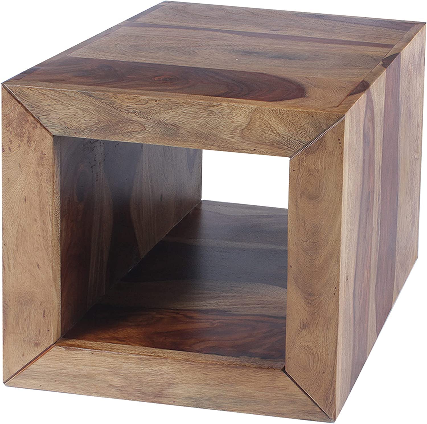 TUZECH Cube Shape Rosewood Side Table with Cutout Bottom, Brown