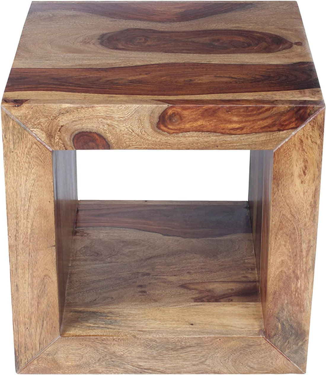 TUZECH Cube Shape Rosewood Side Table with Cutout Bottom, Brown