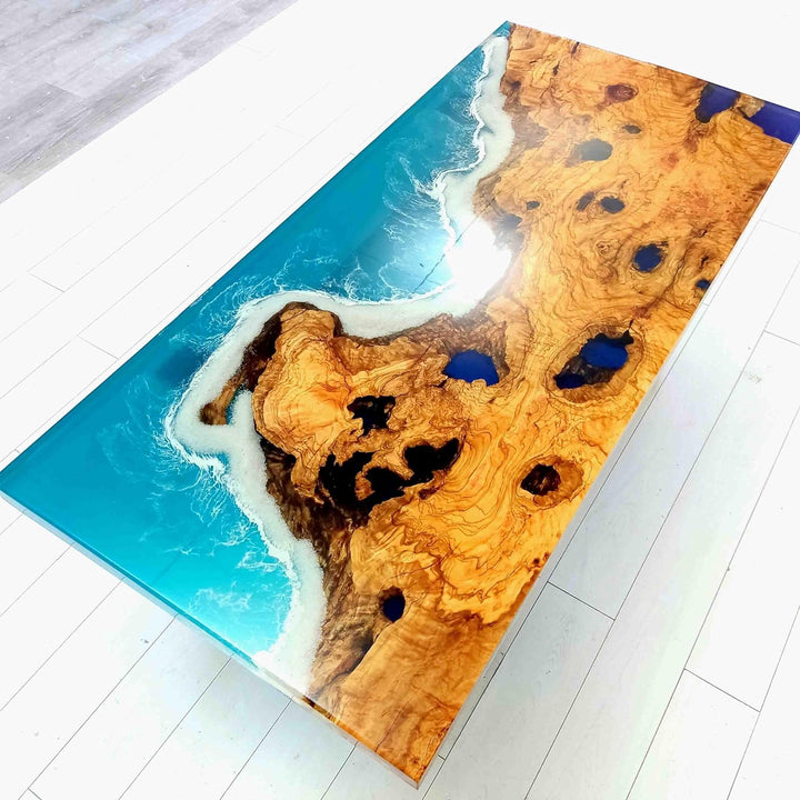Blue Desert Ocean Look Epoxy Resin Dining Table Coffee Table End Table Wooden Table Living Room Table Bar Counter Home Décor Side Table top