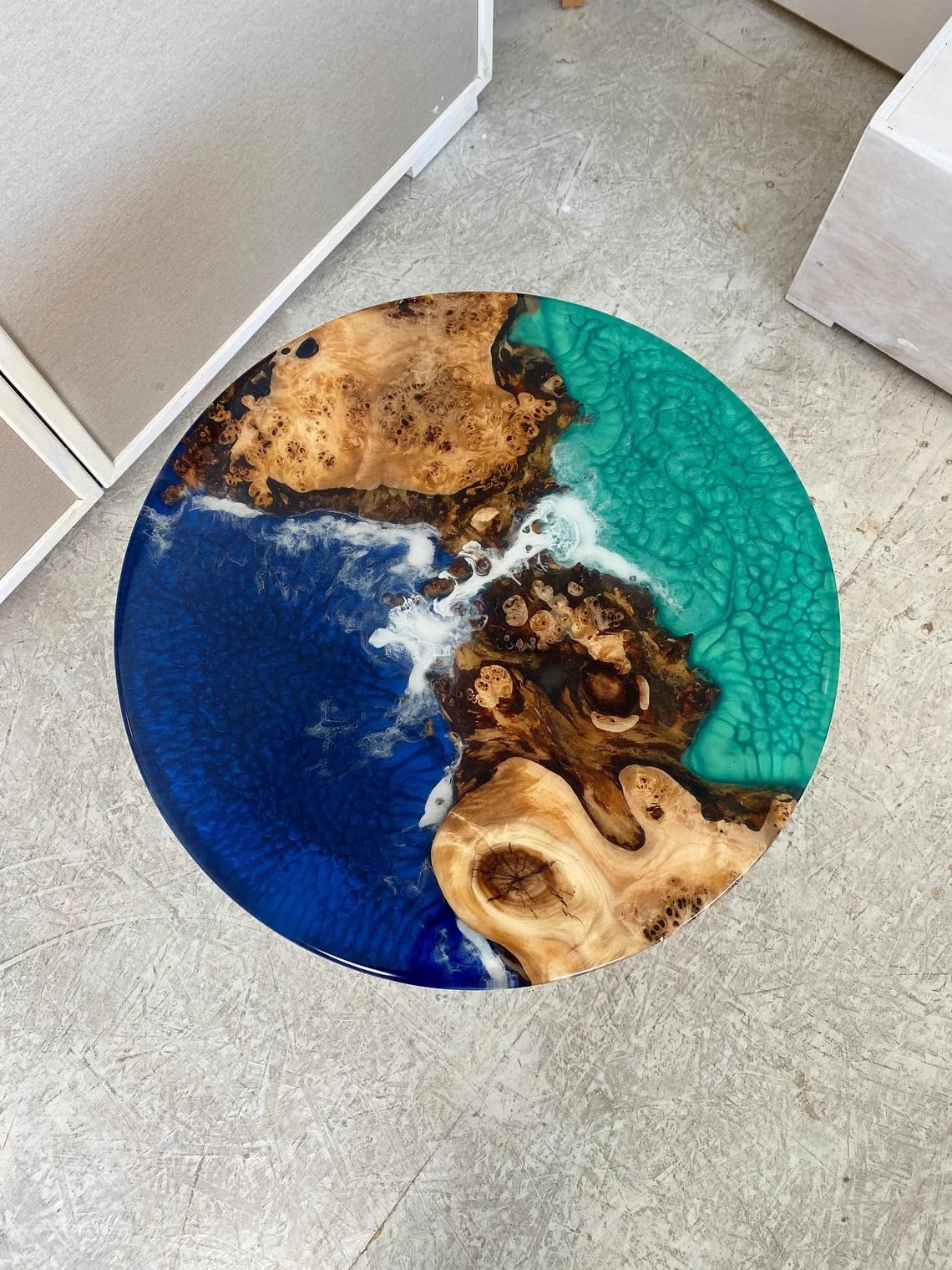 TUZECH Unique Green & Blue Ocean Look Epoxy Round Coffee Table Console Table Patio Table Centre Table Kitchen Table End/Side Table Living Room Table Home Décor