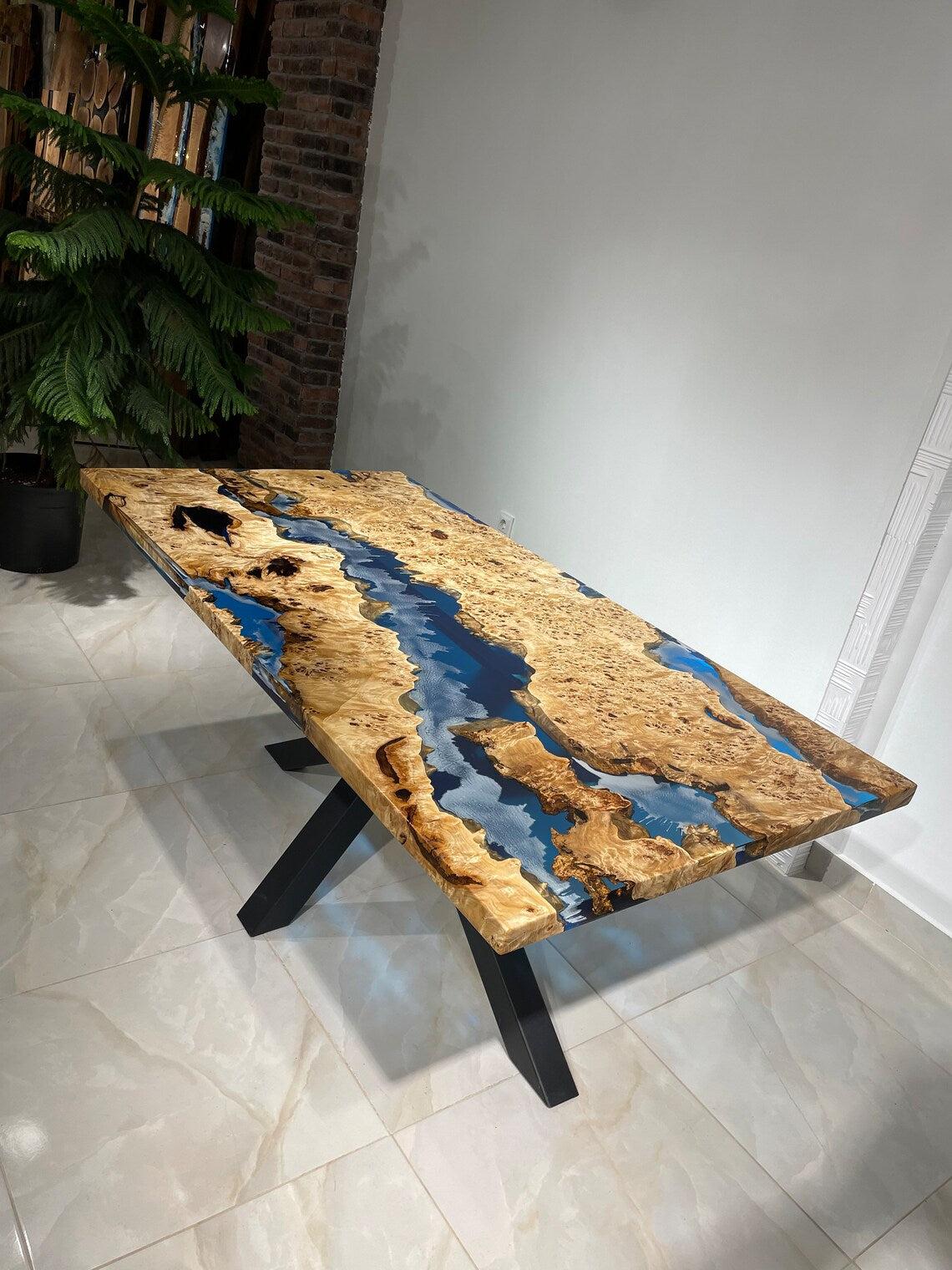 Personalized LARGE EPOXY TABLE, Resin Dining Table For 2 , 4 , 6, 8 River Dining Table Top, Wood Epoxy Coffee Table Top, Living Room Table-Tuzech store