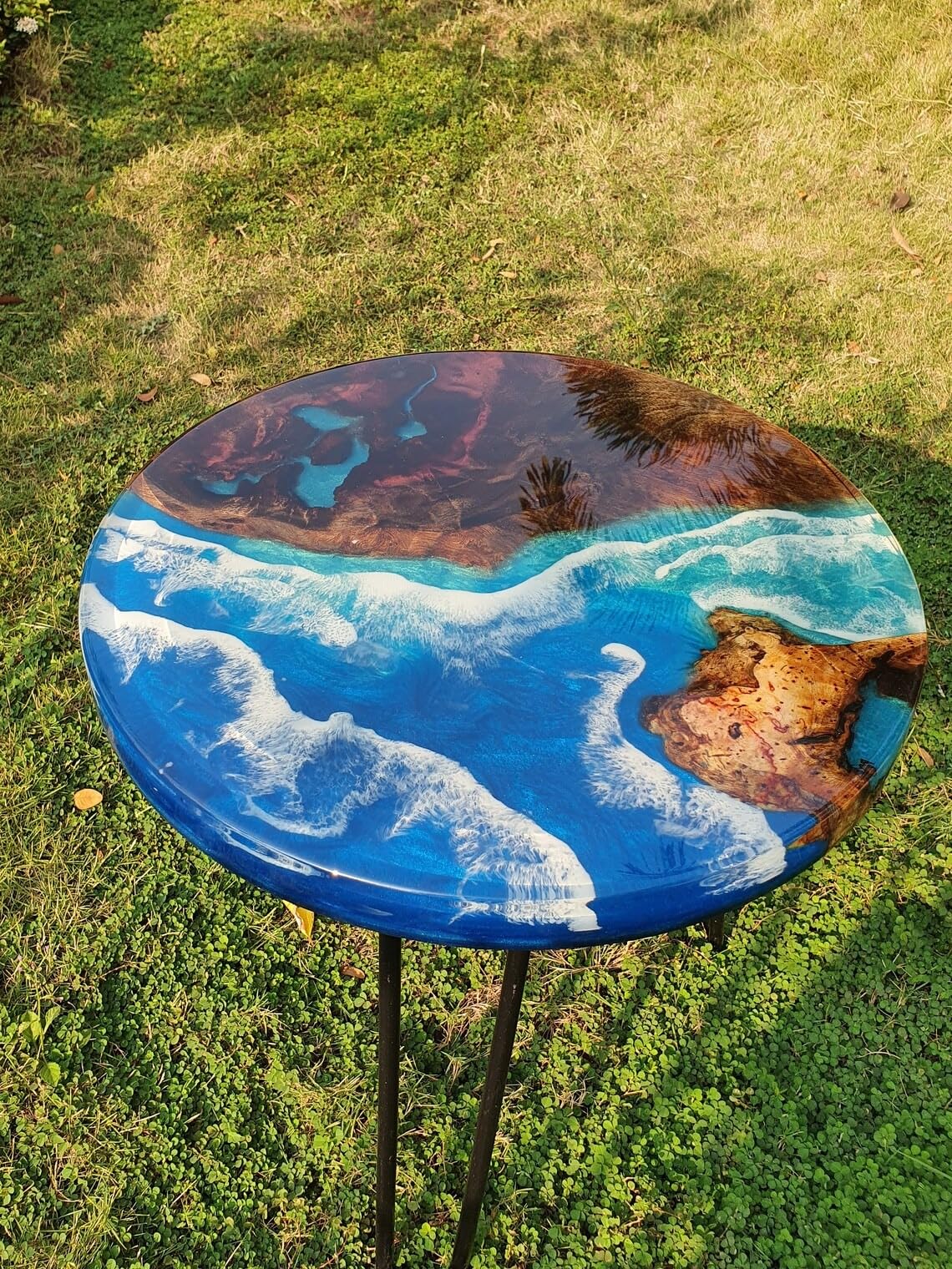 Custom Beach Look Epoxy Resin Round Dining Table Coffee Table Centre Table Live Edge Table Console Table Living Room Table Study Table Patio Table End/Side Table