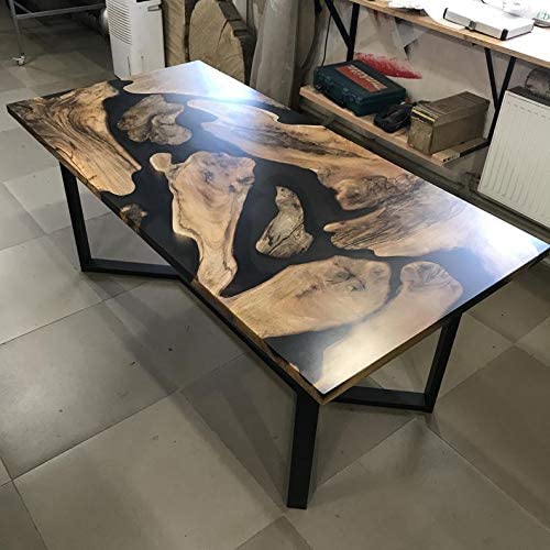 TUZECH Dining and End Tables Black epoxy Resin River Table Home & Living Furniture Living Room Furniture Walnut Dining Custom Table-Tuzech store