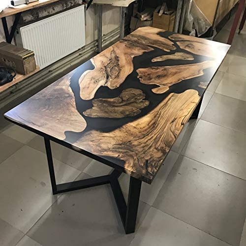 TUZECH Dining and End Tables Black epoxy Resin River Table Home & Living Furniture Living Room Furniture Walnut Dining Custom Table-Tuzech store