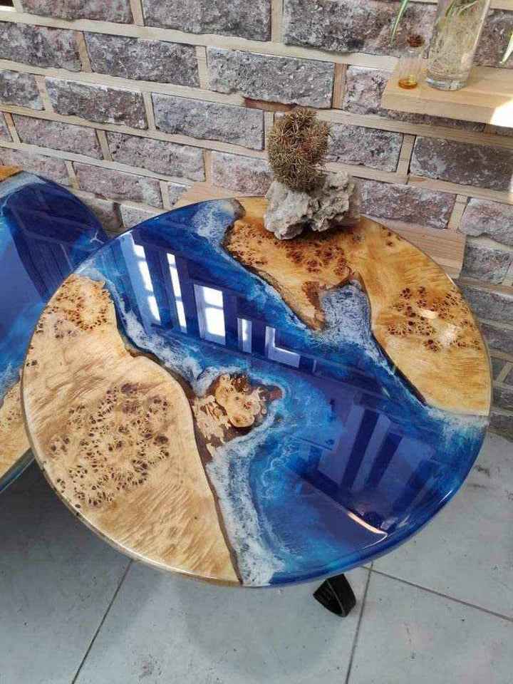 TUZECH Epoxy Resin Coffee Table, Olive Wood Coffee Table, epoxy Round Table (36 Inches)-Tuzech store