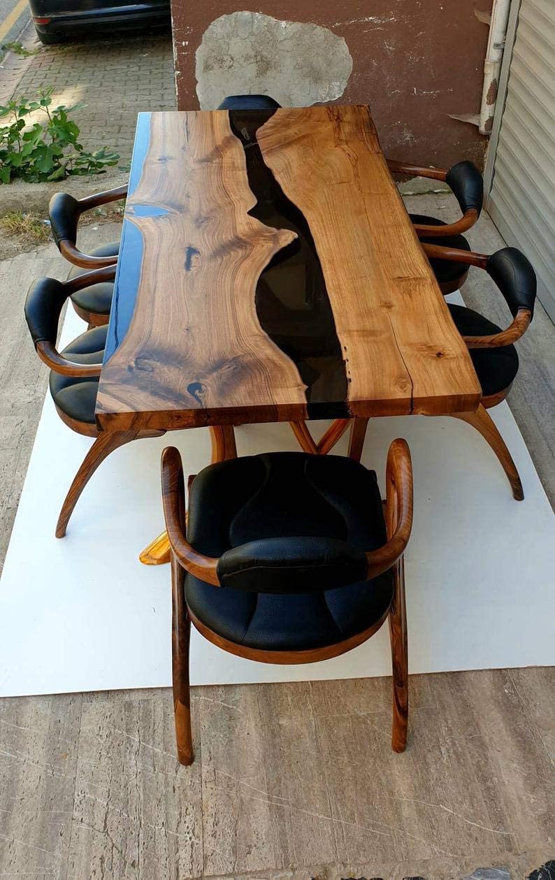 TUZECH Live Edge Dining Table,Epoxy Table,Resin River Table,Live Edge Table,Dining Room Table,Live Edge Wood Slab,Resin Dining Table Wood (70x34 Inches)-Tuzech store
