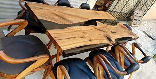 TUZECH Live Edge Dining Table,Epoxy Table,Resin River Table,Live Edge Table,Dining Room Table,Live Edge Wood Slab,Resin Dining Table Wood (70x34 Inches)-Tuzech store