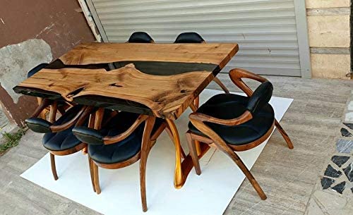 TUZECH Live Edge Dining Table,Epoxy Table,Resin River Table,Live Edge Table,Dining Room Table,Live Edge Wood Slab,Resin Dining Table Wood (70x34 Inches)-Tuzech store