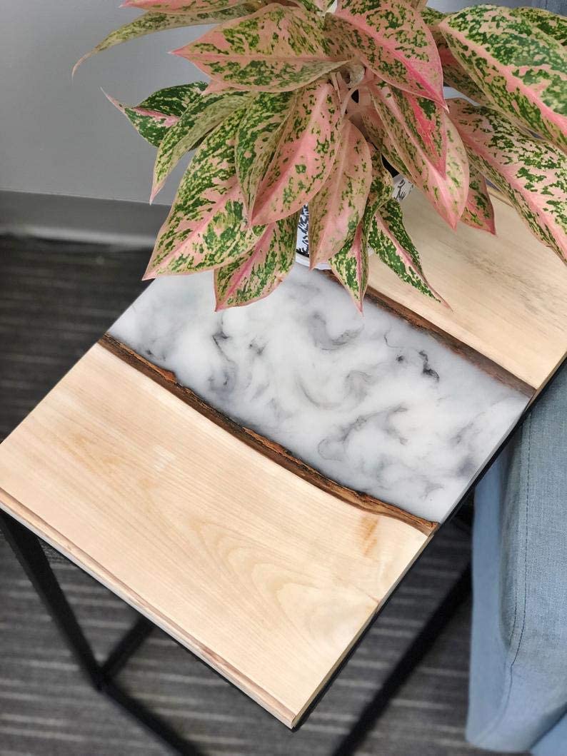 TUZECH Live Edge Resin Marble Coffee & Side Table Set (24x18x16 Inches)-Tuzech store