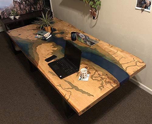 TUZECH Live Edge Resin River Dining Table Beautiful Handmade Live Edge Walnut Coffee Table, Kitchen, Dining Table (96 x 48 x 30 Inches)-Tuzech store