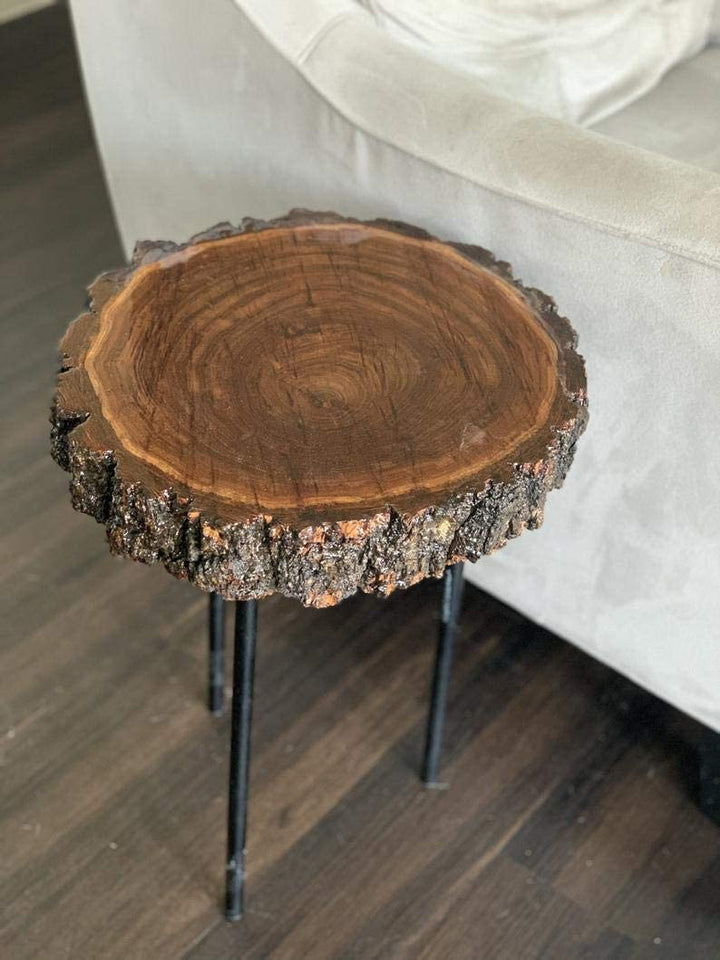 TUZECH Live Edge Round end Table Beautiful Handmade Live Edge Walnut Coffee Table, Kitchen, Dining Table, Walnut Dine Table (22.5X16X2.25 Inches)-Tuzech store