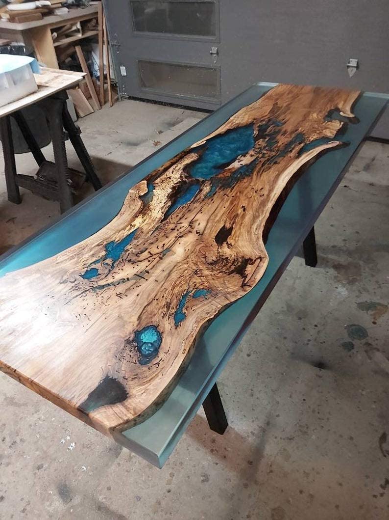 Personalized LARGE EPOXY TABLE, Resin Dining Table For 2 , 4 , 6, 8 River Dining Table Top, Wood Epoxy Coffee Table Top, Living Room Table-Tuzech store