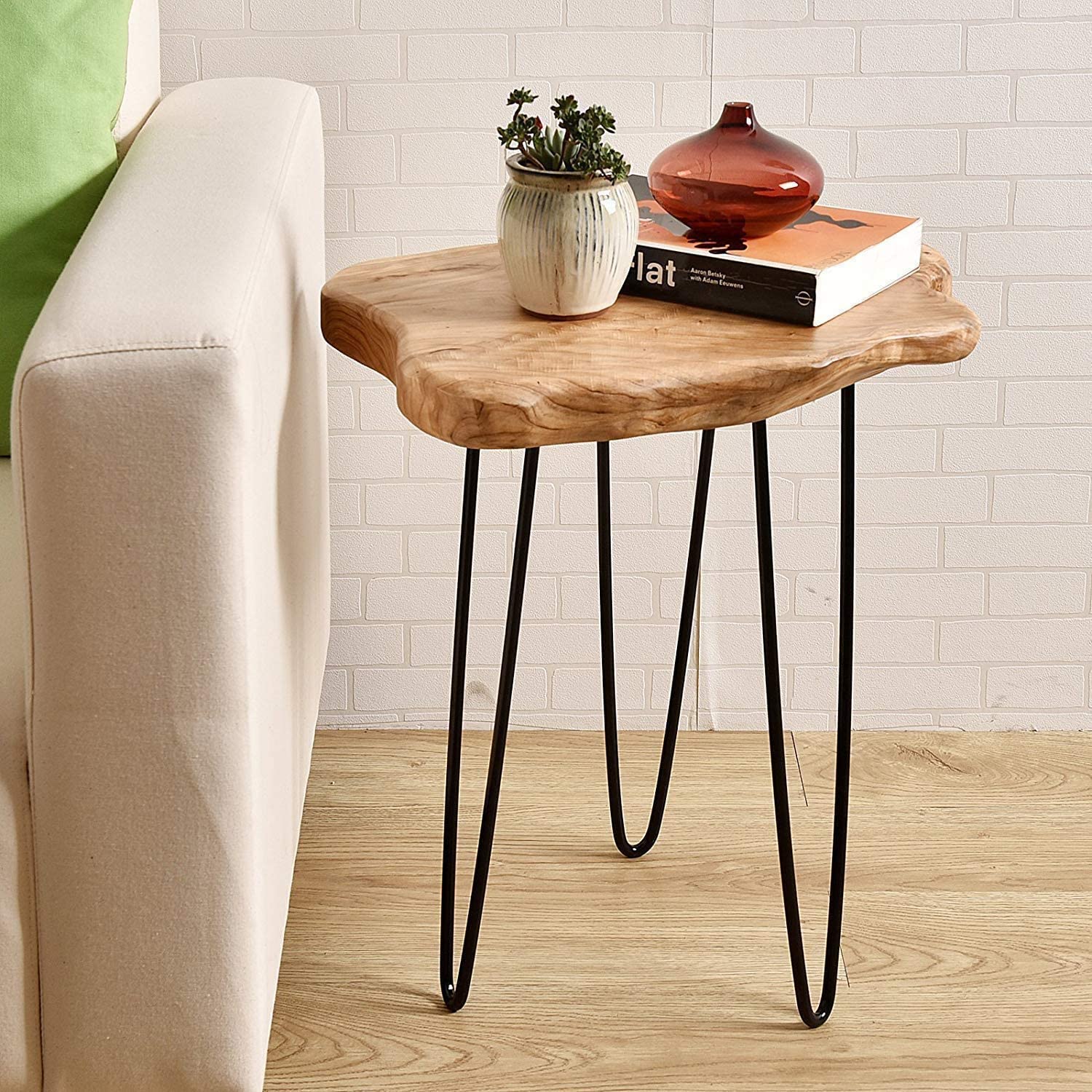 TUZECH Natural Edge Side Table, Live Edge End Table with 3 Hairpin Legs, Nightstand Plant Stand for Bedroom and Living Room(19" L x 16" W x 20" H)-Tuzech store