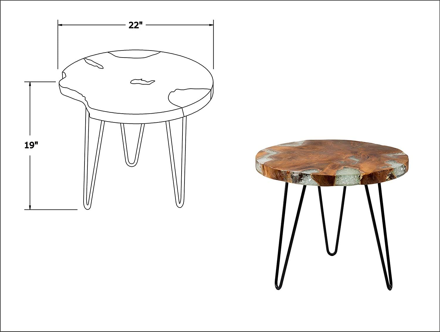 TUZECH Wooden Edge End Table, Rustic Old Round Wood Side Table Nightstand Accent Table with Hairpin Legs (22x22x19 Inches)-Tuzech store
