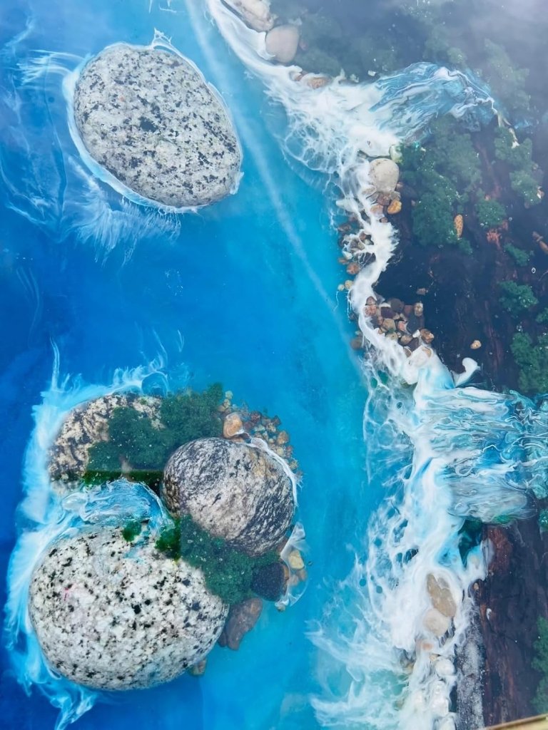 aquatic - island - waterfall - epoxy - resin - table - with - rock - and - stone - dining - table - living - room - table - coffee - table - center - table - console - table - side - end - table - patio - table - resinhomefurniture