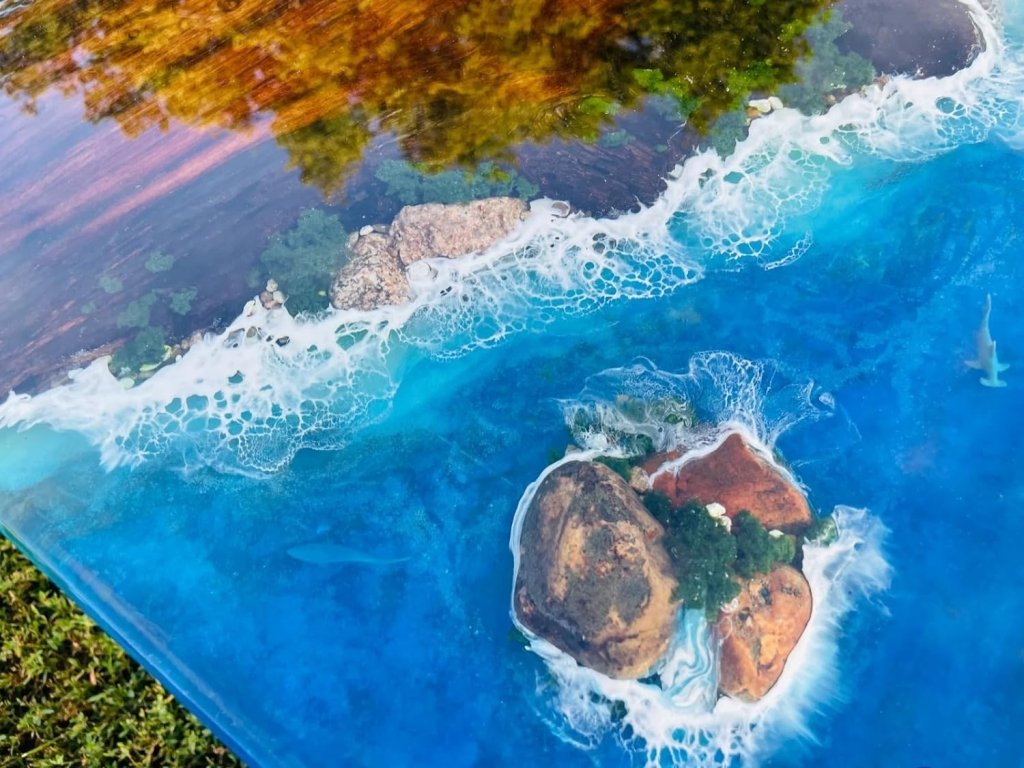 aquatic - island - waterfall - epoxy - resin - table - with - rock - and - stone - dining - table - living - room - table - coffee - table - center - table - console - table - side - end - table - patio - table - resinhomefurniture