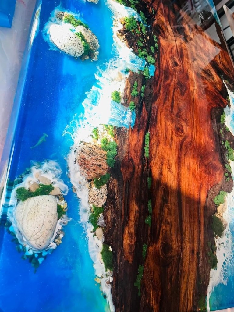 aquatic - island - waterfall - epoxy - resin - table - with - rock - and - stone - dining - table - living - room - table - coffee - table - center - table - console - table - side - end - table - patio - table - resinhomefurniture