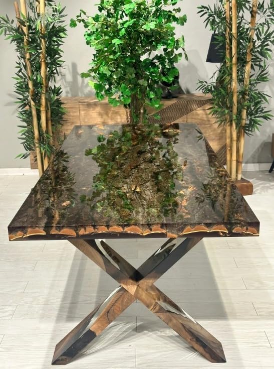 beautiful - epoxy - tree - bark - and - moss - resin - dining - table - coffee - table - console - table - living - room - table - kitchen - table - center - table - patio - table - end - side - table - home - decor - resinhomefurniture