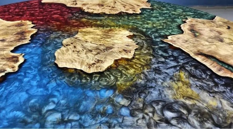 Beautiful Indoor Round Epoxy Resin Multi Color Wooden Dining Table Living Room Table Coffee Table Patio Table Console Table Bar Counter Table Side Table Home Décor - resinhomefurniture
