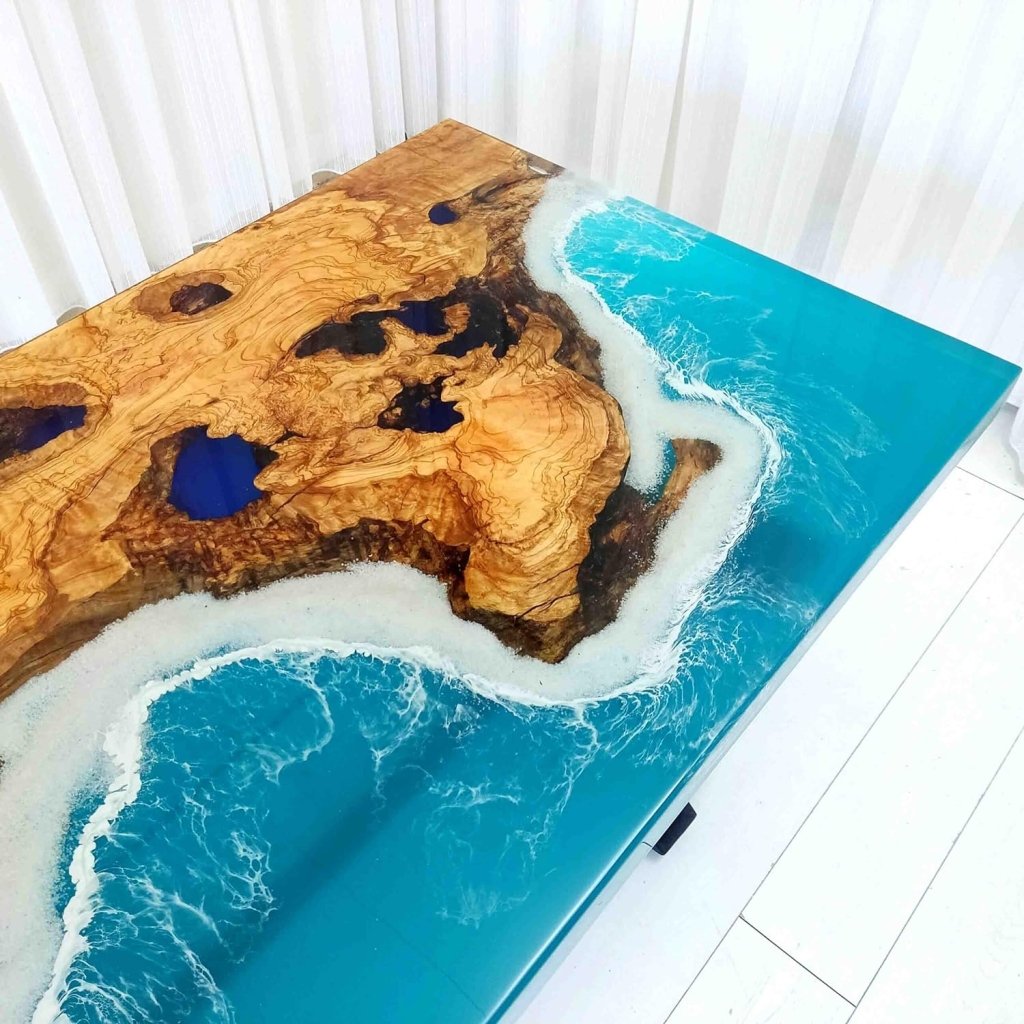 Blue Desert Ocean Look Epoxy Resin Dining Table Coffee Table End Table Wooden Table Living Room Table Bar Counter Home Décor Side Table top - resinhomefurniture