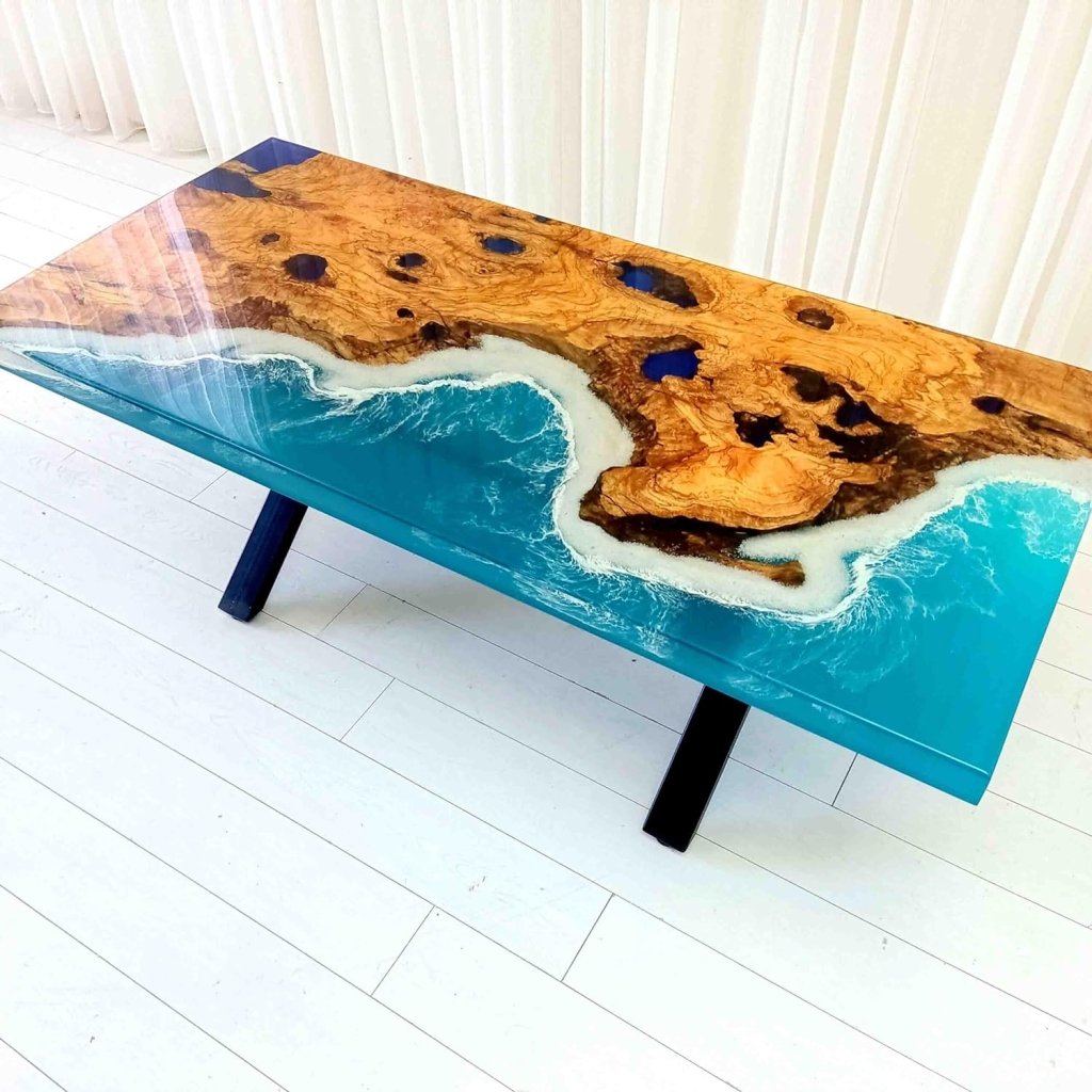 Blue Desert Ocean Look Epoxy Resin Dining Table Coffee Table End Table Wooden Table Living Room Table Bar Counter Home Décor Side Table top - resinhomefurniture