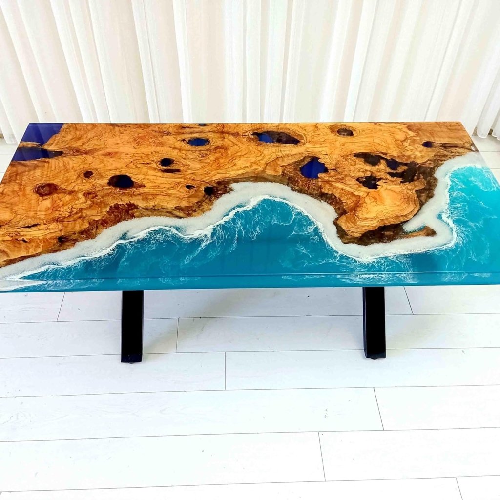 Blue Desert Ocean Look Epoxy Resin Dining Table Coffee Table End Table Wooden Table Living Room Table Bar Counter Home Décor Side Table top - resinhomefurniture