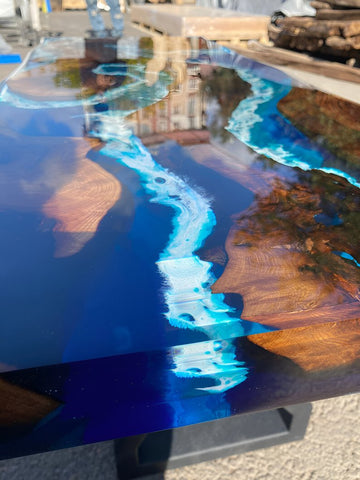 Blue Island Flow Epoxy Resin Dining Table Coffee Table End Table Wooden Table Living Room Table Bar Counter Home D?cor side table top - resinhomefurniture